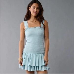 AMERICAN EAGLE Drop Waist Scrunchy Bodice Tiered Ruffle Skirt Dress